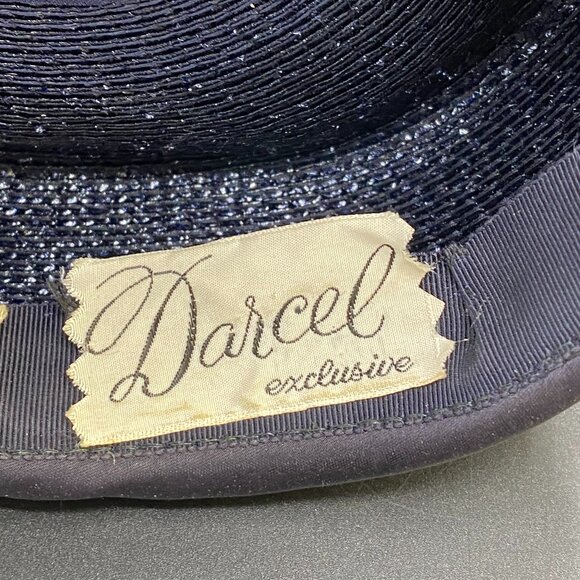 Vintage Darcel Pill Box Straw Hat Large Ribbon Trim Black Made in VTG USA - Picture 11 of 13